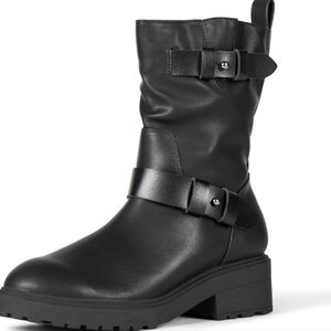 Women's Black Mid Calf Biker/ Moto Boot Amazon Essentials 13US 44EUR NWT